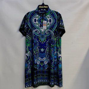 Melissa Paige Floral Paisley Print Short Sleeve Mock Neck Stretch Dress NWT